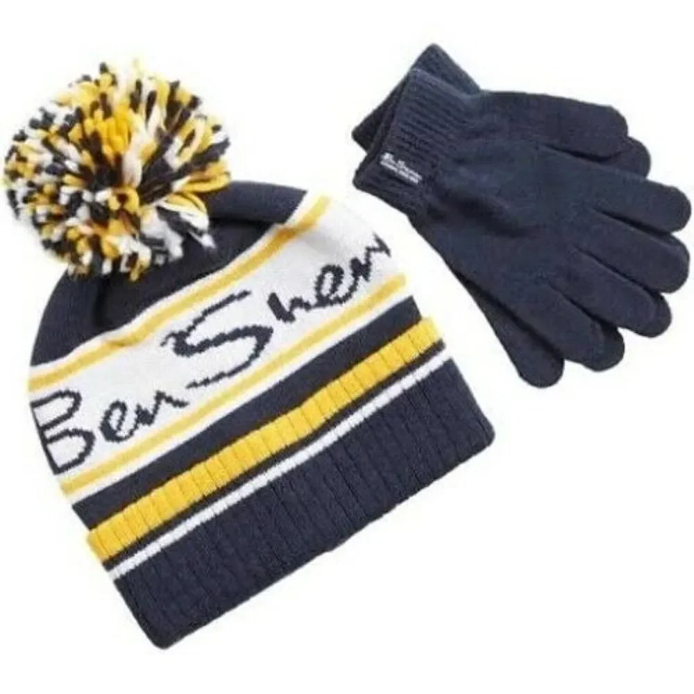Ben‎ Sherman Beanie & Gloves Set  Blue Yellow Kids Size One Size